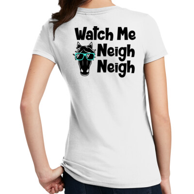 Women's crewneck tee - watch me neigh neigh - white Thumbnail