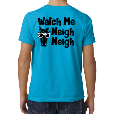 Youth cotton blend tee - watch me neigh neigh - turqoise Thumbnail