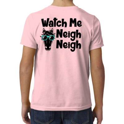 Youth cotton blend tee - watch me neigh neigh - pink Thumbnail