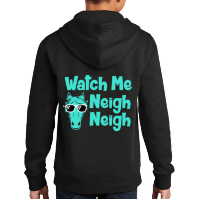 Youth Fleece Hoodie - watch me neigh neigh - black Thumbnail