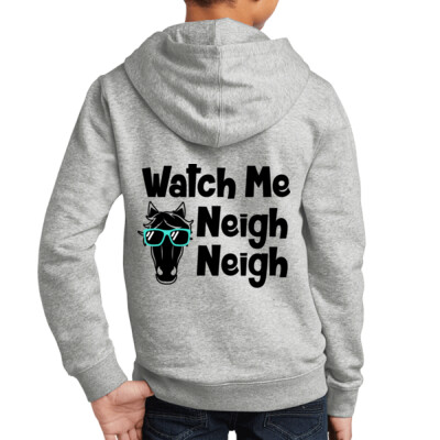 Youth Fleece Hoodie - watch me neigh neigh - grey Thumbnail