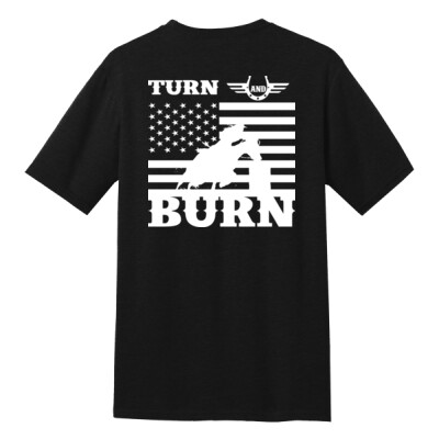 Adult unisex cotton blend tee - turn and burn - black Thumbnail
