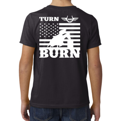 Youth cotton blend tee - turn and burn - black Thumbnail