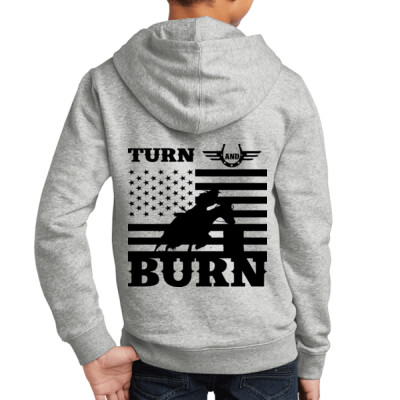 Youth Fleece Hoodie - turn and burn - grey Thumbnail