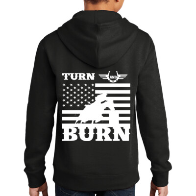 Youth Fleece Hoodie - turn and burn - black Thumbnail