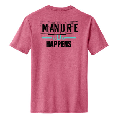 Adult unisex cotton blend tee - Manure Happens - grey and pink Thumbnail