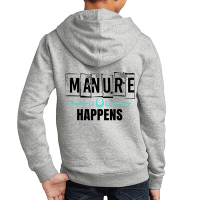 Youth Fleece Hoodie - Manure Happens - grey Thumbnail